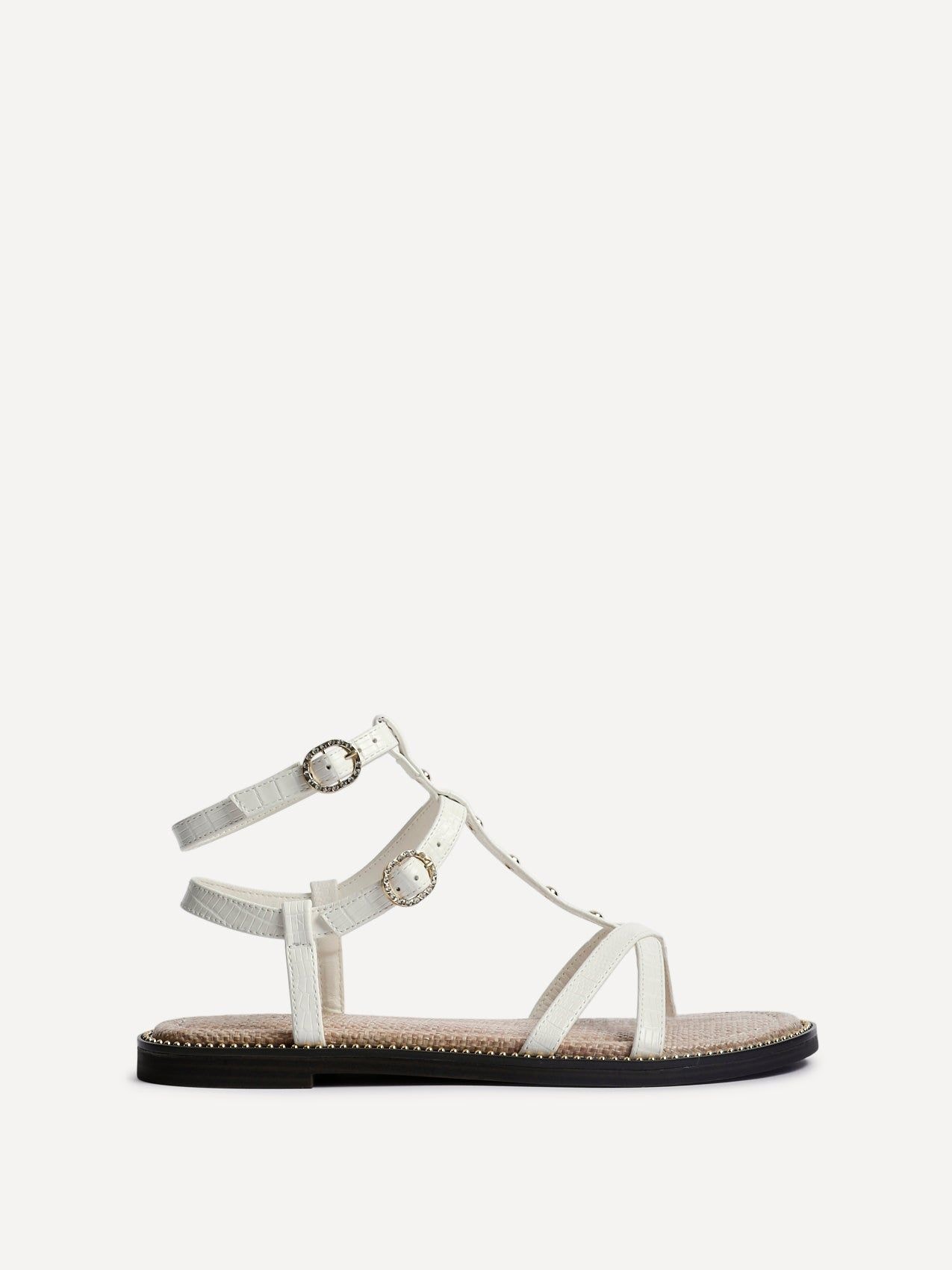 Linzi Indiana White Faux Leather Studded Gladiator Style Sandal image 1