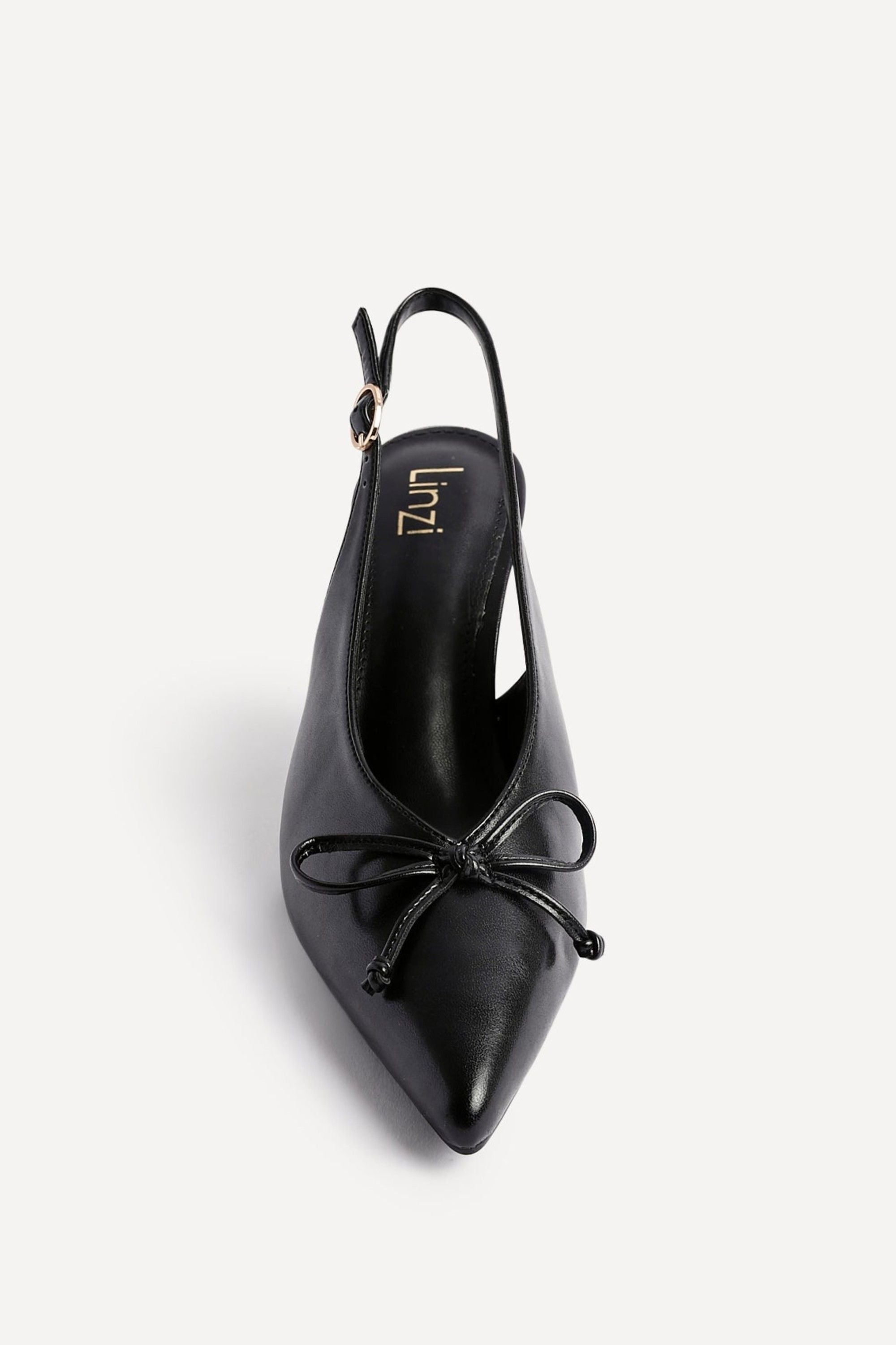 Linzi Ribbon Black Faux Leather Slingback Court Heel image 4