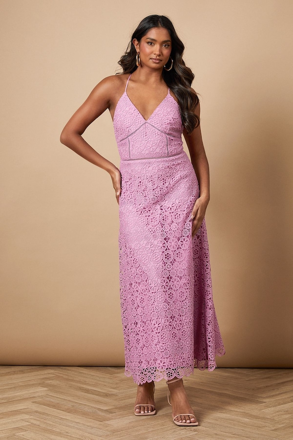 Oasis Lace Insert Strappy Midi Dress Purple