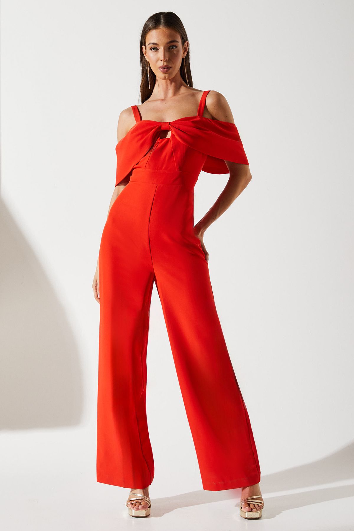 Coast Bow Off The Shoulder Jumpsuit Red image 1