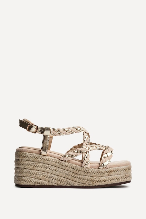 Linzi Mimosa Nude Faux Suede Plaited Flatform Wedge