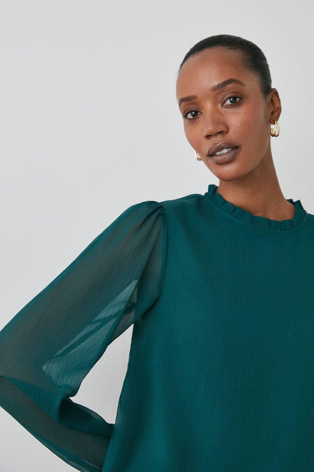 Principles Ruffle Neck Bubble Hem Top Emerald image 2