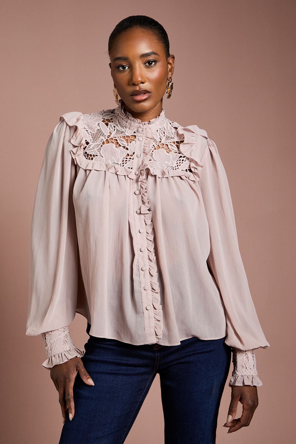 Coast Lace Trim Georgette Blouse Blush