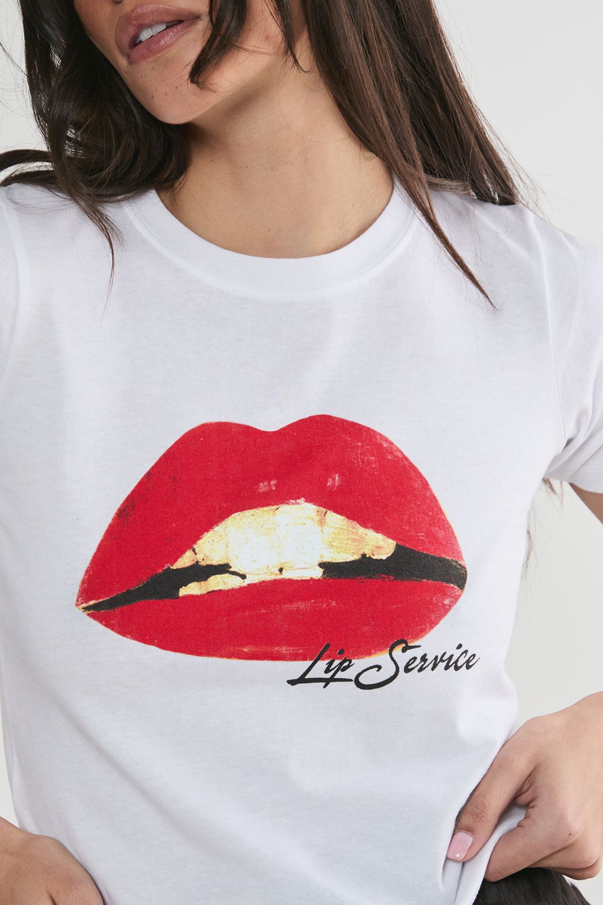 NastyGal Lip Service Graphic Baby T-Shirt White image 5