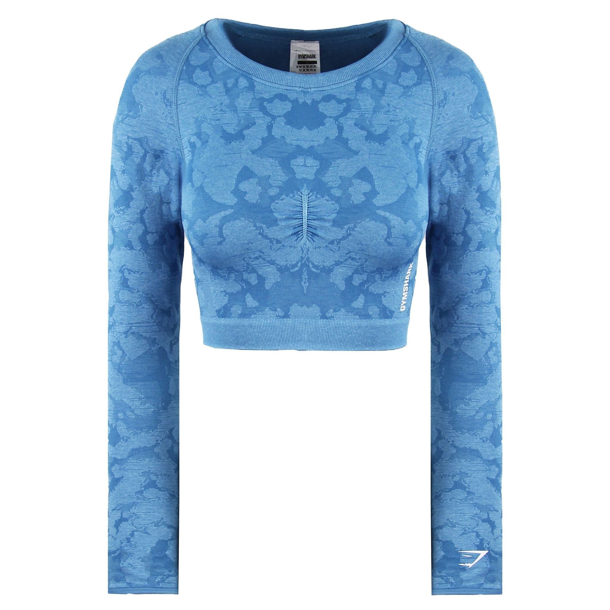 Gymshark Crew Neck Long Sleeve Adapt Camo Blue Seamless Crop Top image 1