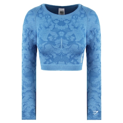 Gymshark Crew Neck Long Sleeve Adapt Camo Blue Seamless Crop Top