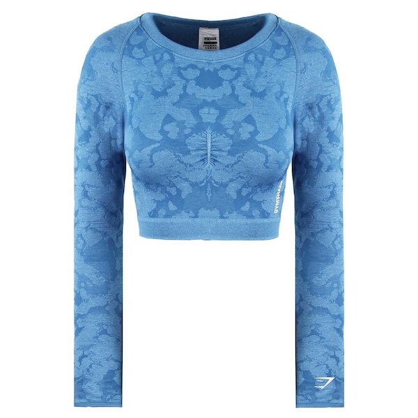 Gymshark Crew Neck Long Sleeve Adapt Camo Blue Seamless Crop Top