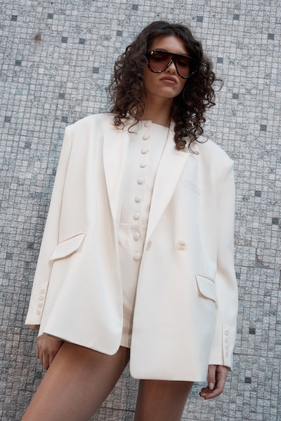 NastyGal Essentials Tailored Oversized Double Button Blazer Ivory