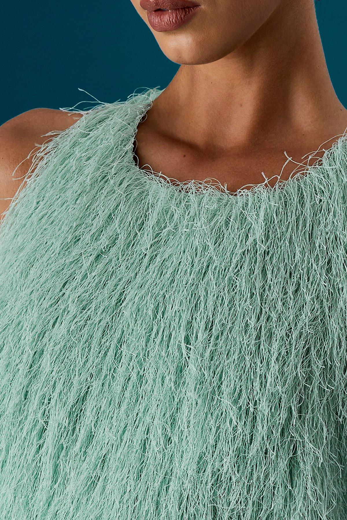 Coast Coast Muse Fringe Halter Neck Tie Back Midi Dress Sage image 5