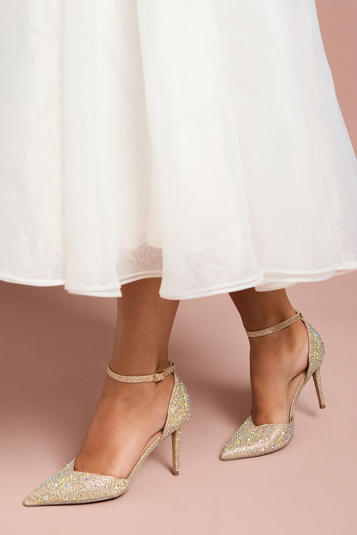 Coast Wide Fit Tanisha Diamante Ankle Strap High Stiletto Court Shoes Gold image 2