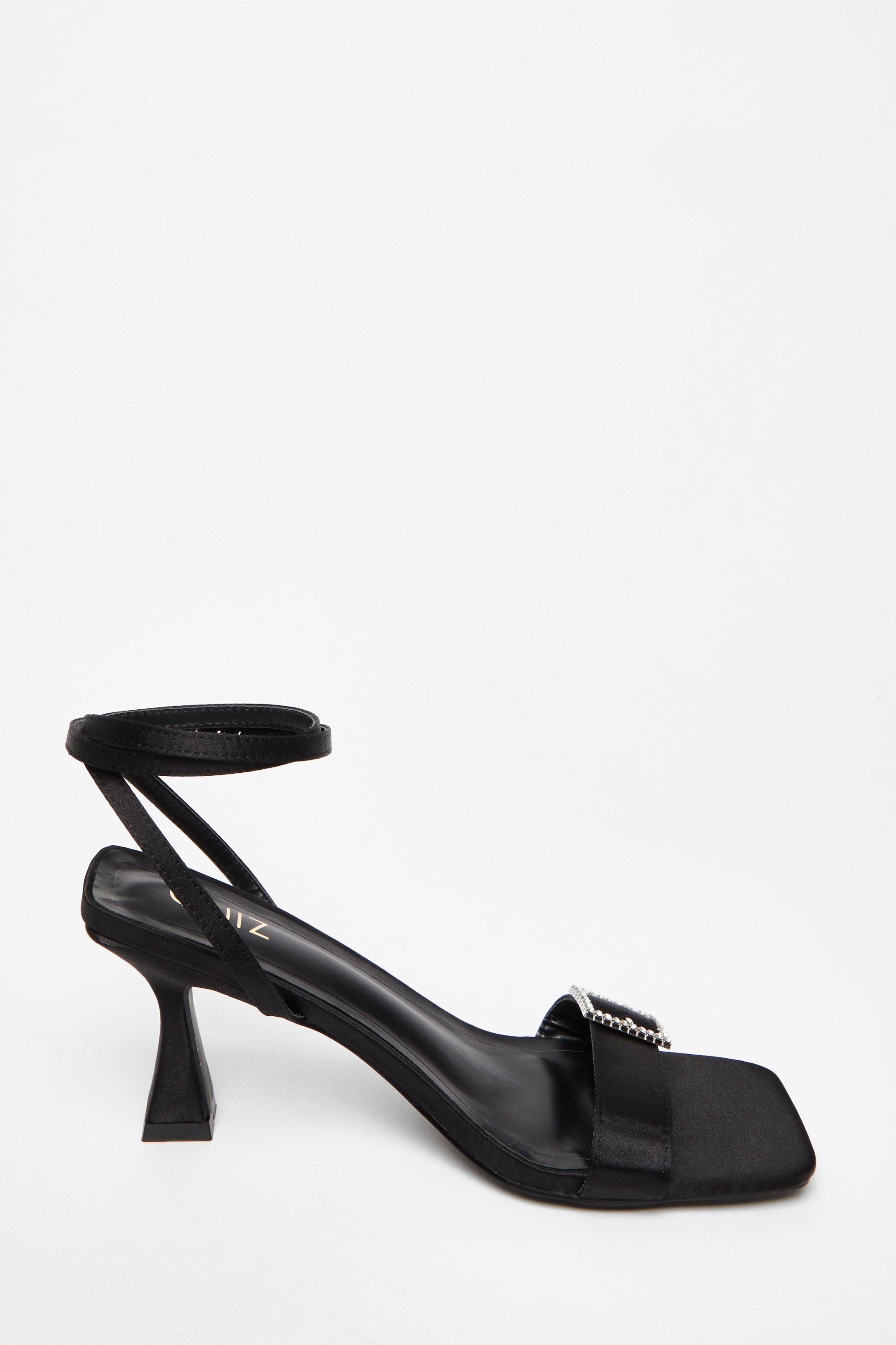Quiz Black Satin Buckle Heels image 5