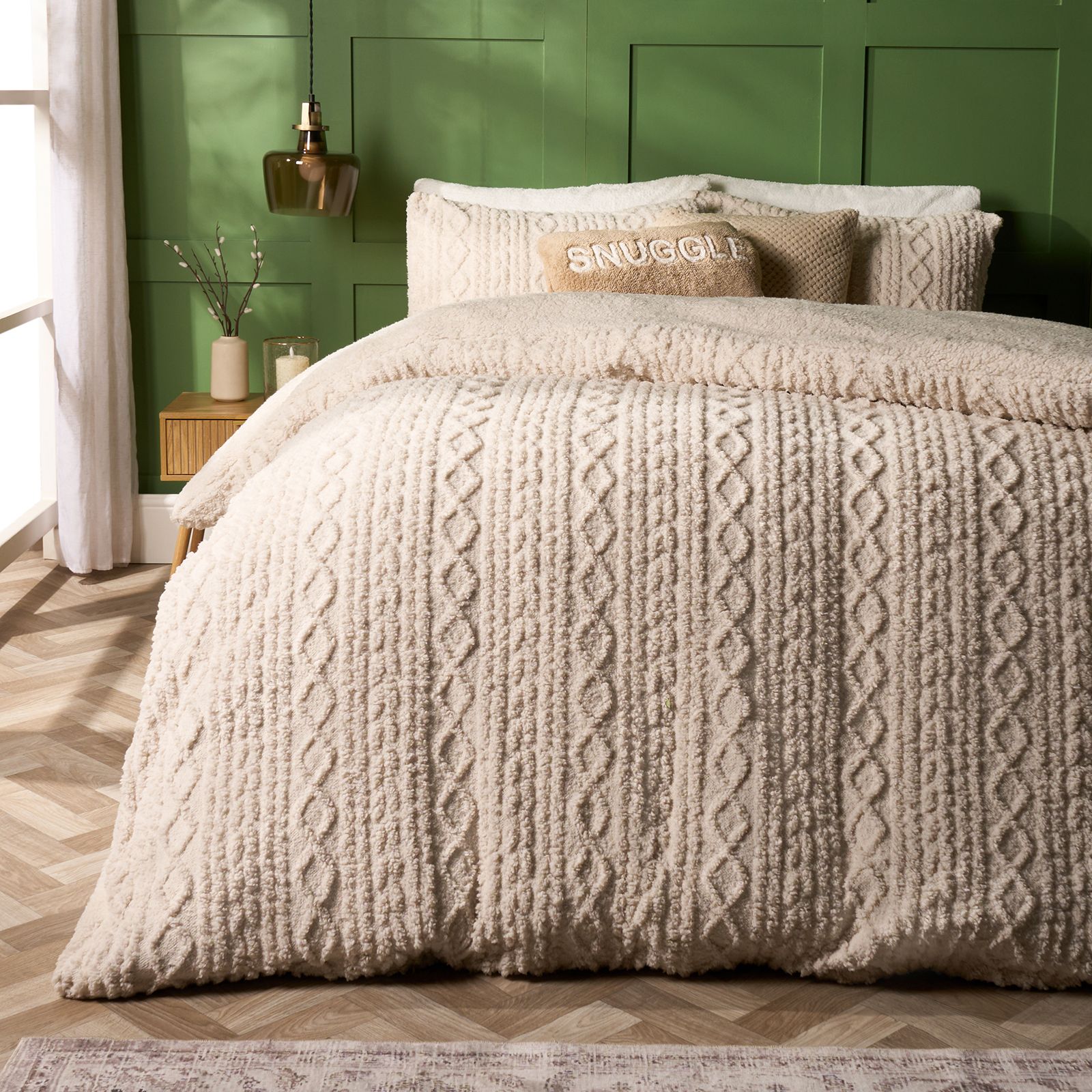 OHS Cable Knit Fleece Duvet Cover Set Warm Reversible Bedding
