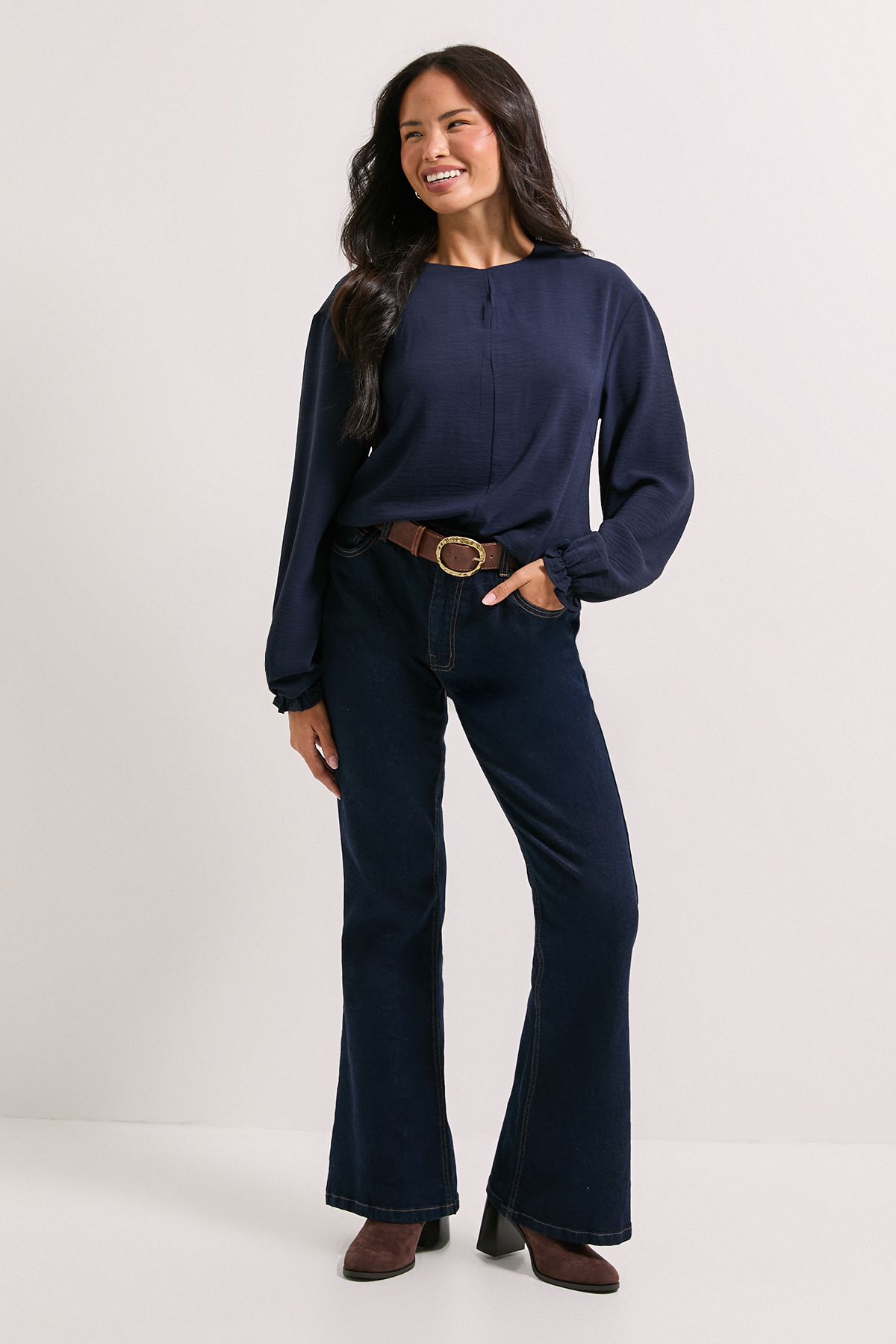 Dorothy Perkins Keyhole Front Long Sleeve Blouse Navy image 2