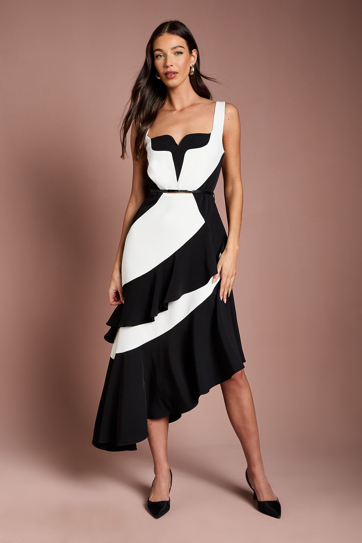 Coast Colour Block Asymmetric Hem Midi Dress Mono