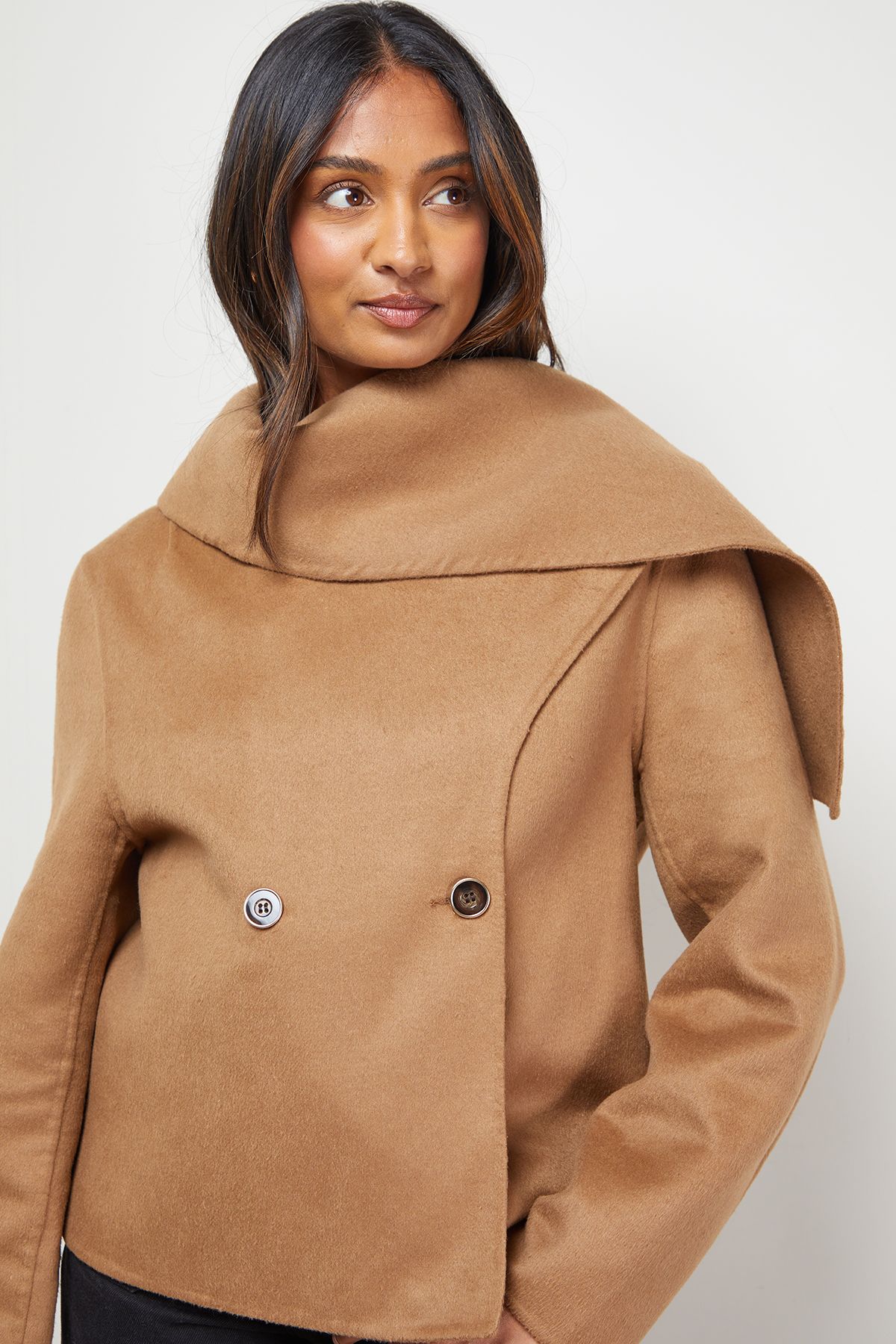Oasis Stitched Scarf Longline Jacket Coat Chocolate image 4