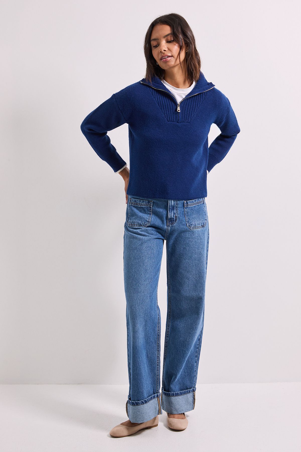 Dorothy Perkins Zip Up Knitted Jumper Navy image 2