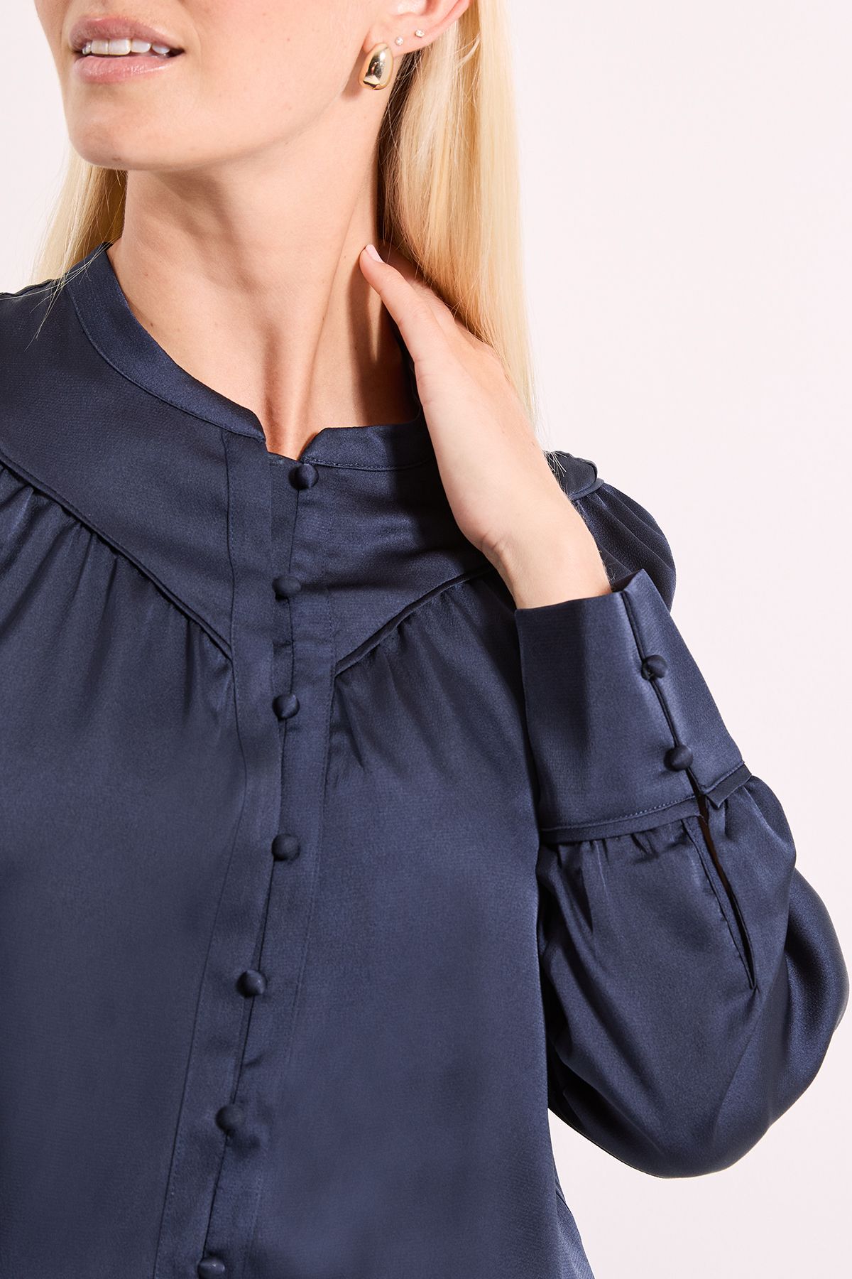 Principles Navy Hammered Satin Piped Detail Batwing Shirt Navy image 5