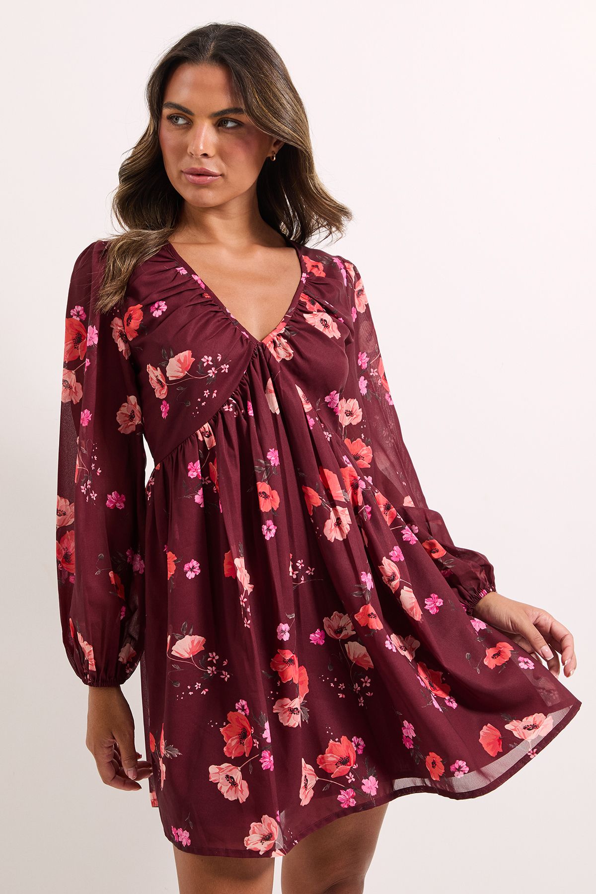 Dorothy Perkins Floral Empire Seam Blouson Sleeve Printed Mini Dress Floral image 2