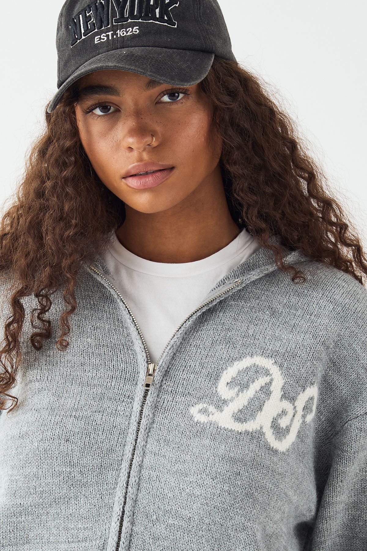 DSGN Studio DSGN Studio Knitted Zip Through Hoodie Grey Marl image 4