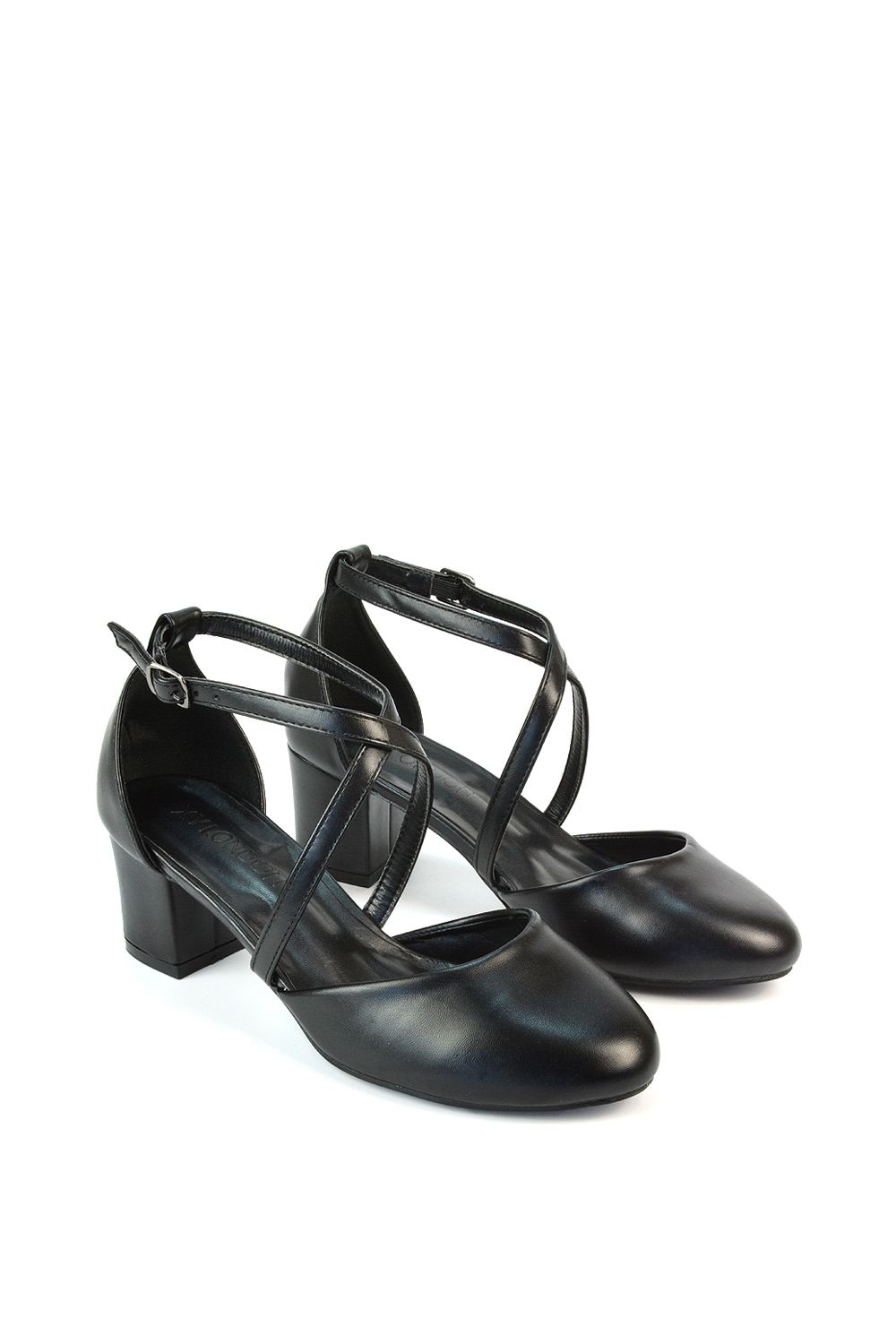 XY London 'Cindy' Strappy Mid Low Block Heel Court Shoes with Ankle Strap image 5