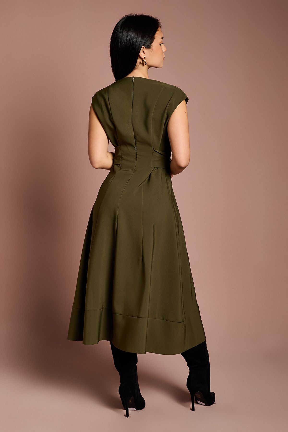 Coast Petite Belted Crepe Dress Olive image 3