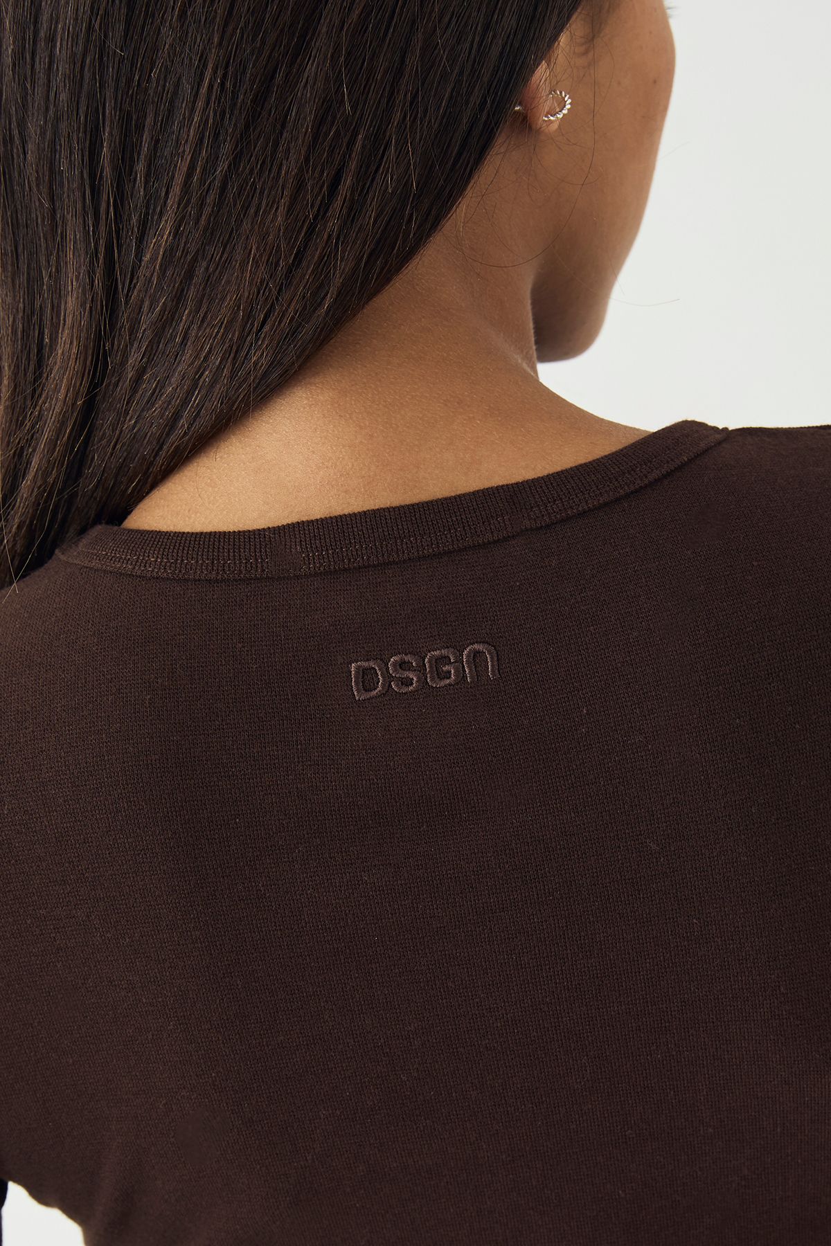 DSGN Studio DSGN Studio Embroidered Long Sleeve Top Dark Chocolate image 4