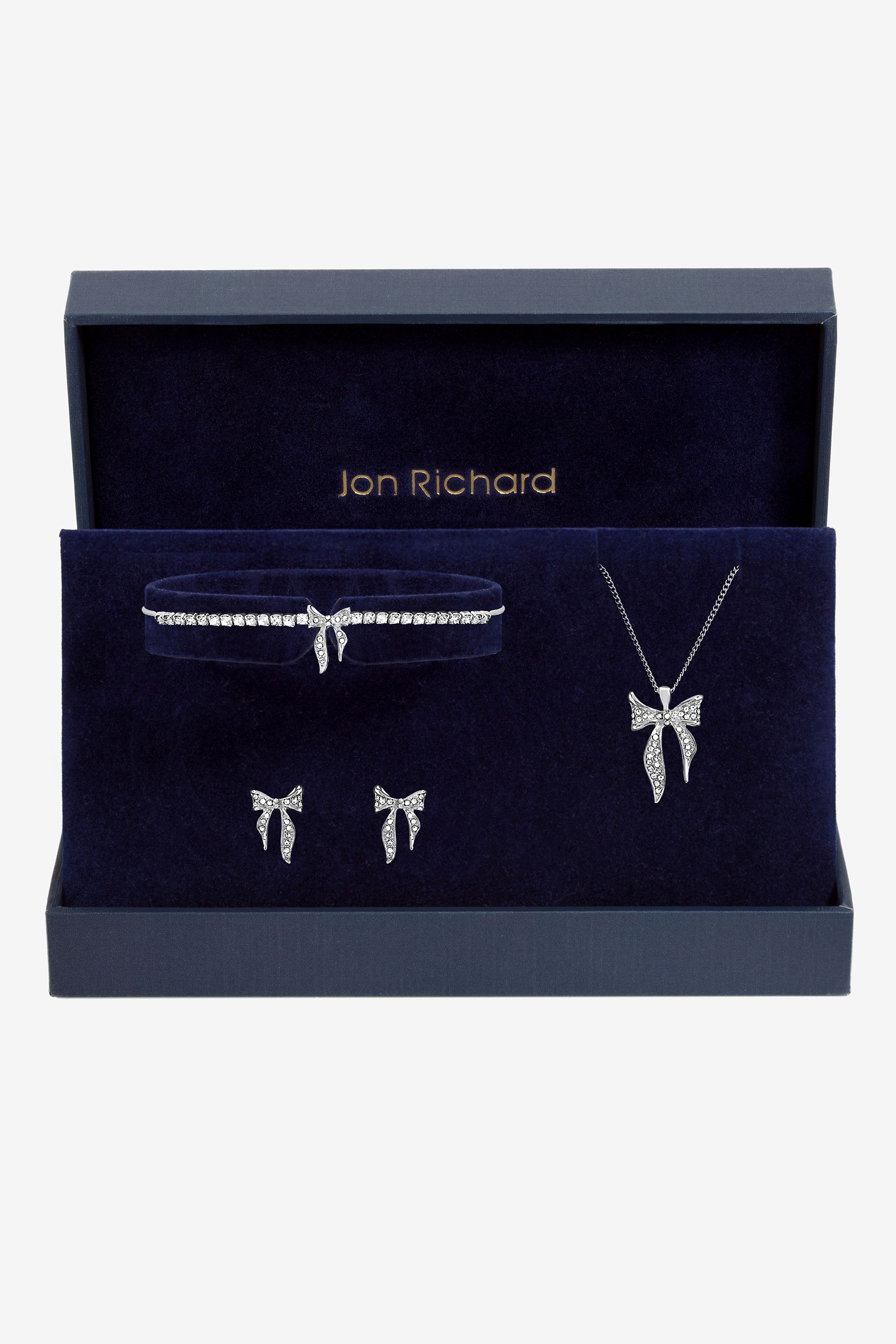 Jon Richard Silver Plated and Pave Bow Trio Set - Gift Box