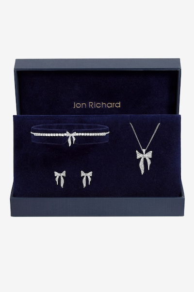 Jon Richard Silver Plated and Pave Bow Trio Set - Gift Box