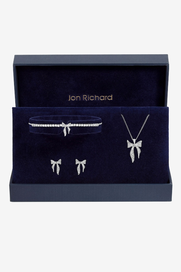 Jon Richard Silver Plated and Pave Bow Trio Set - Gift Box