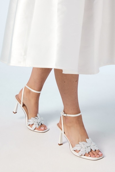 Coast Bridal Sandie Satin Diamante Petal High Heel Platform Sandals White