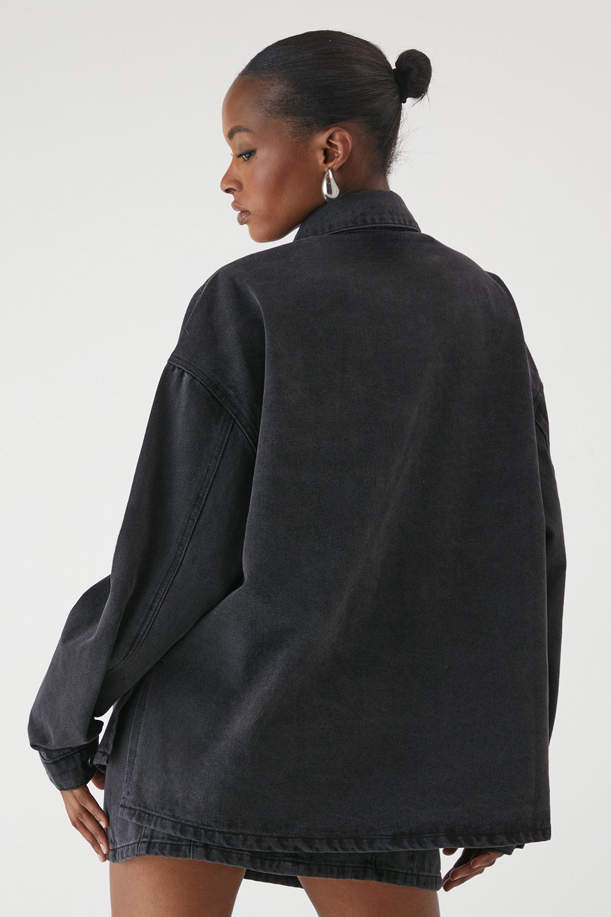 MissPap Oversized Denim Jacket Washed Black image 3