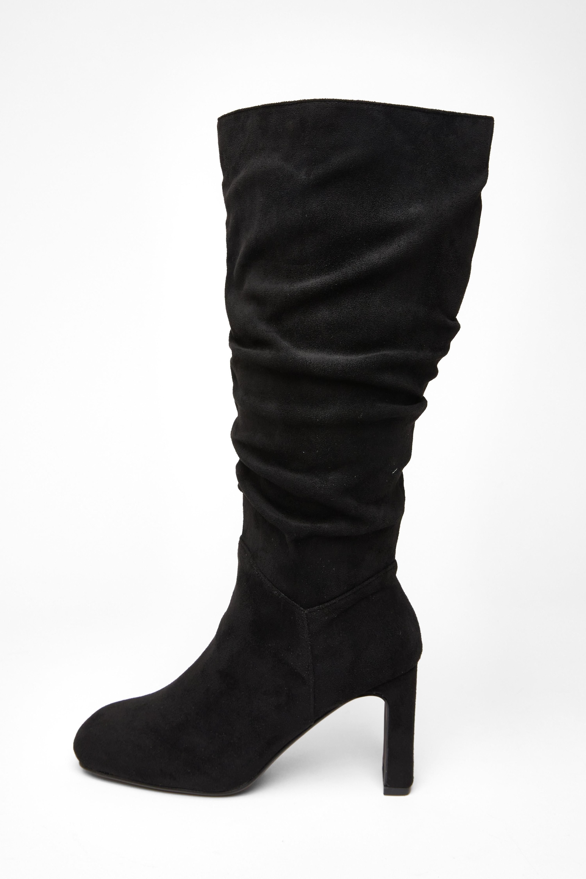 Quiz Black Wide Fit Faux Suede Heeled Boot image 3