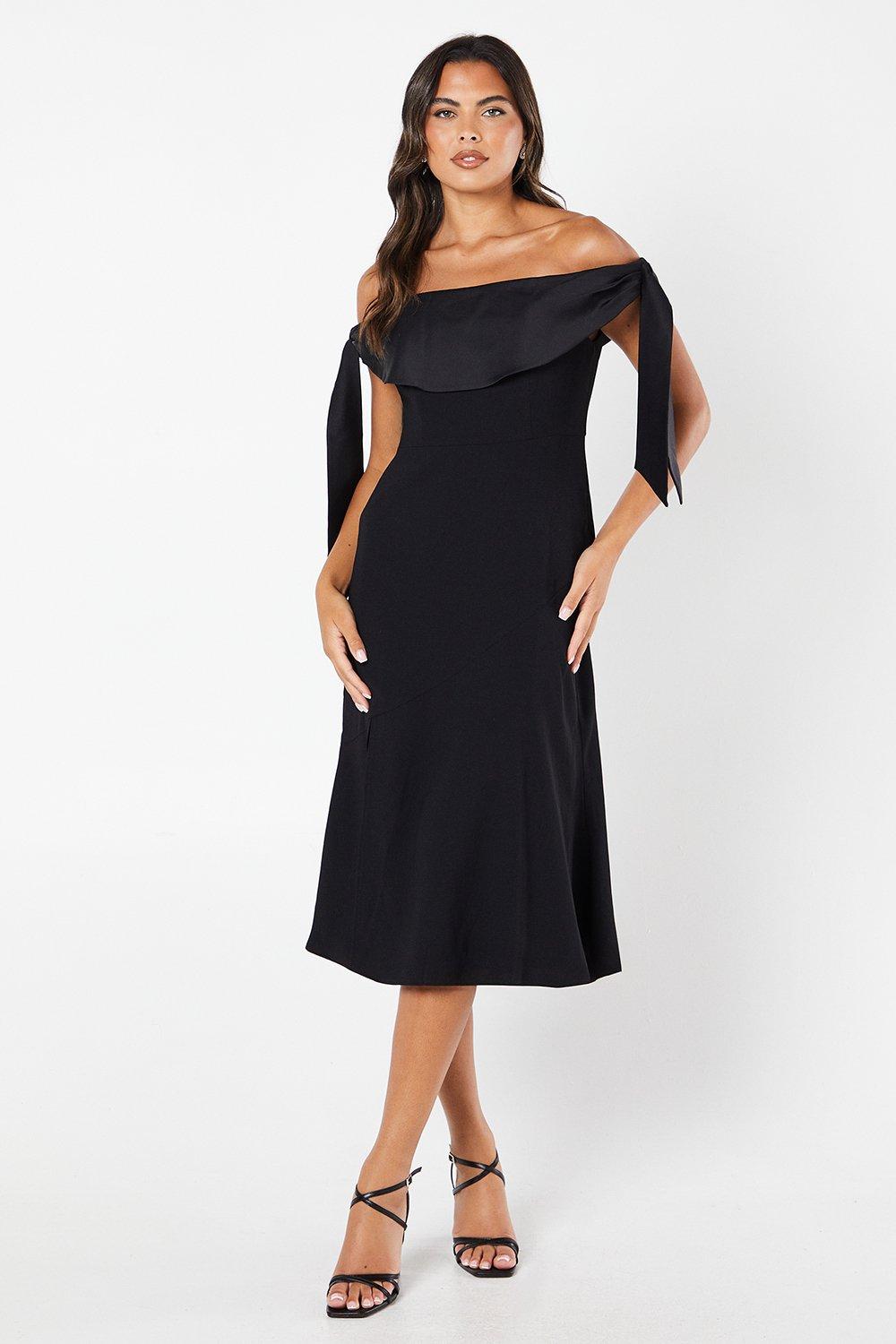 Coast Bardot Tie Shoulder Midi Dress Black image 1