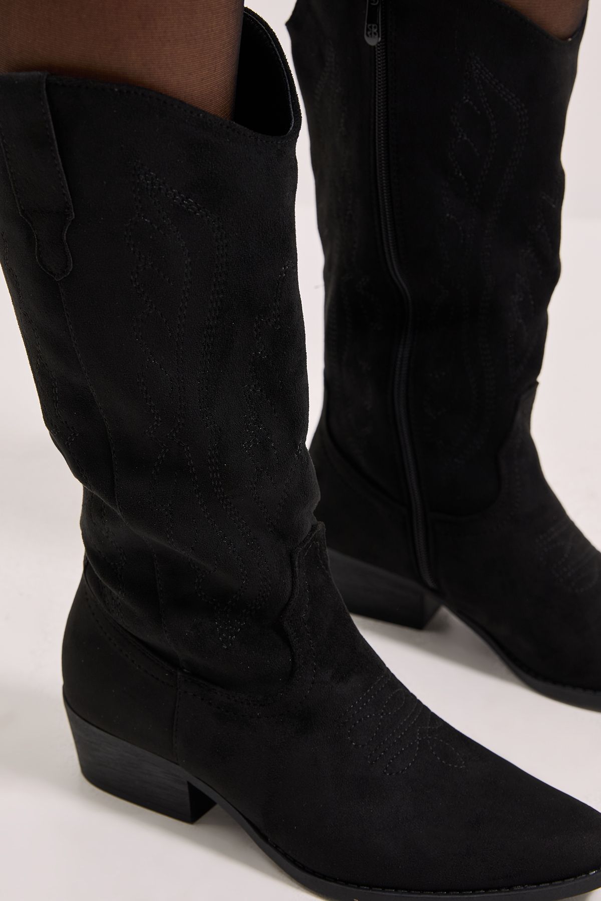 Dorothy Perkins Nelly Faux Suede Western Calf Boots Natural Black image 4
