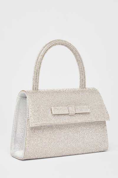 Quiz Silver Diamante Top Handle Bag