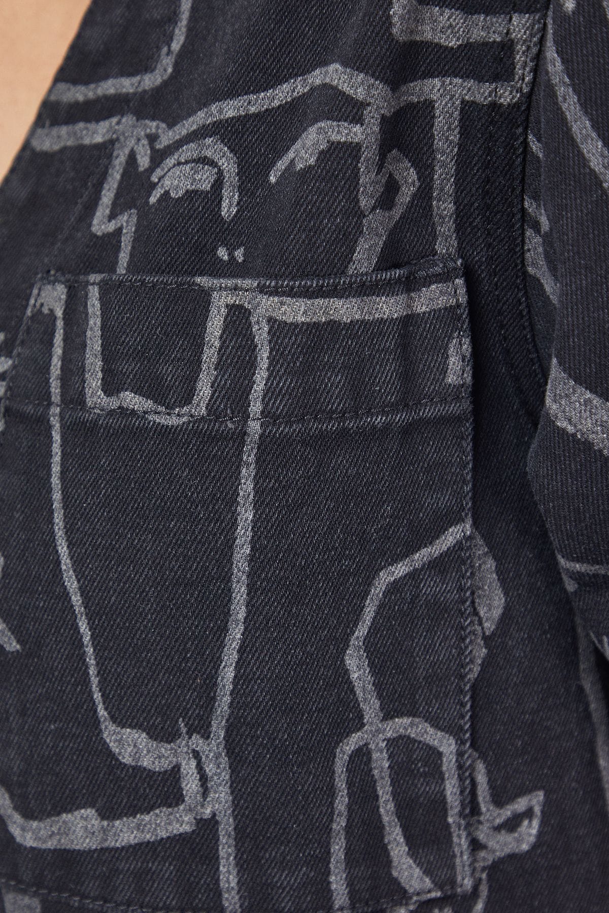 Warehouse Tony Printed Boxy Denim Mini Dress With Pockets Mid Blue image 6