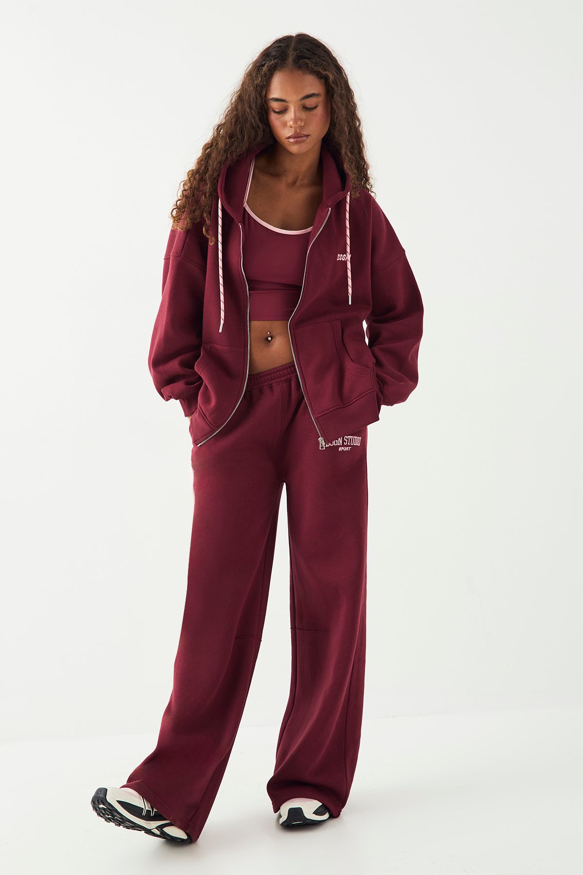 DSGN Studio DSGN Studio Sport Zip Through Oversized Hoodie Burgundy image 3
