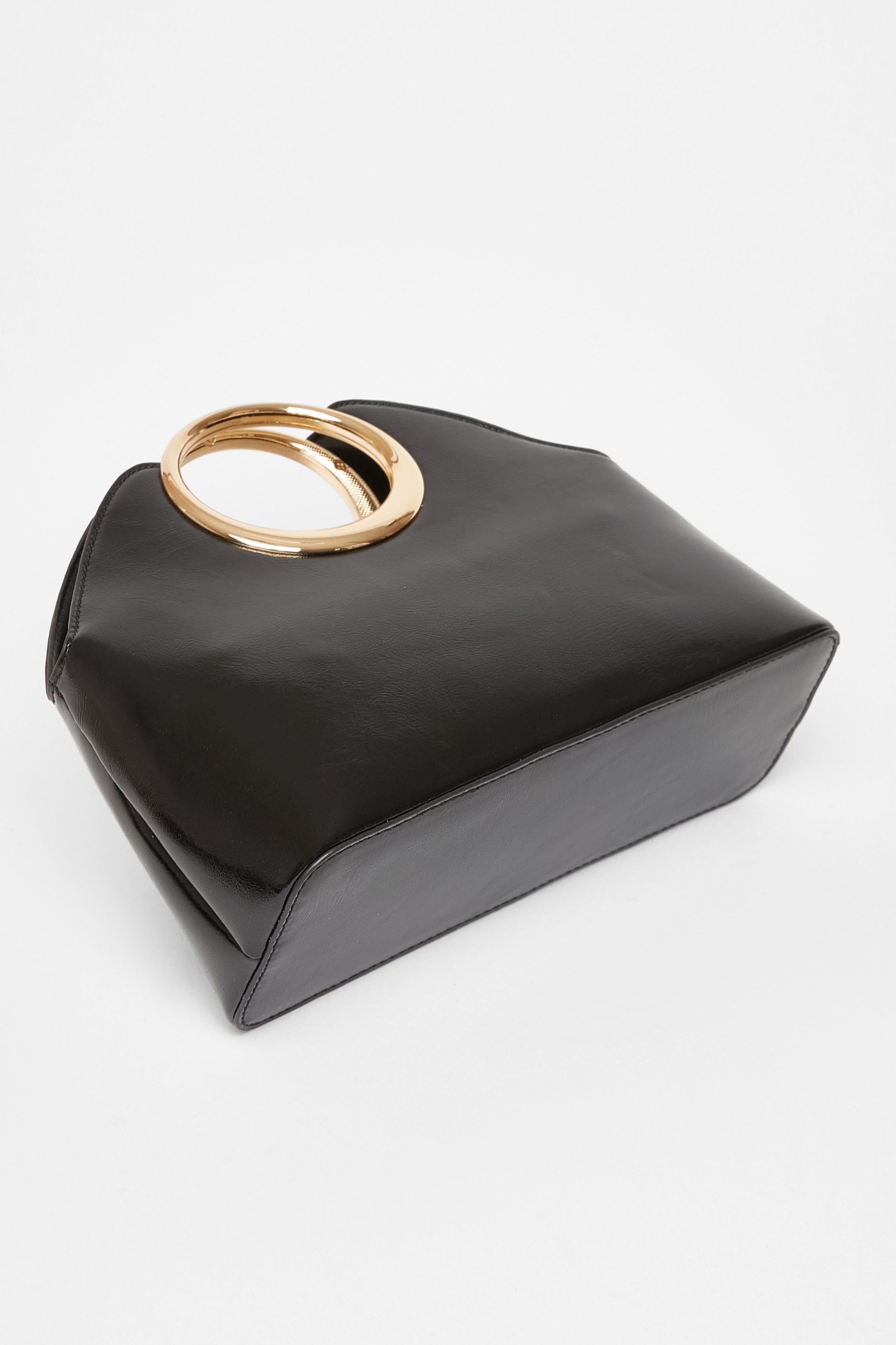 Quiz Black Faux Leather Top Handle Bag image 4