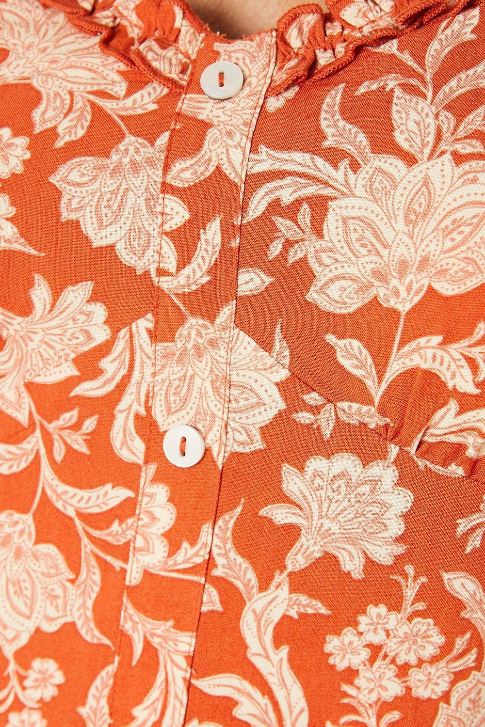 Dorothy Perkins Floral Button Through Frill Neckline Midi Dress Rust image 5