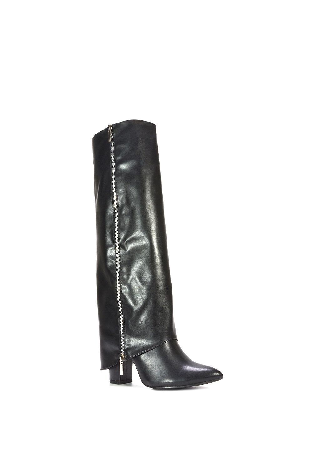 XY London 'Allie' Knee High Fold Over Pointed Toe Boots With Zip Detail image 2