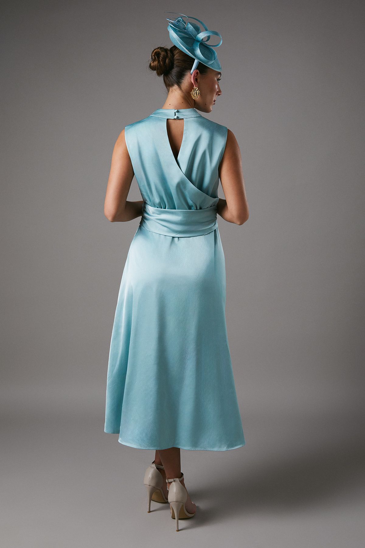Coast Satin Midi Dress With Twist Waist Duck Egg image 3