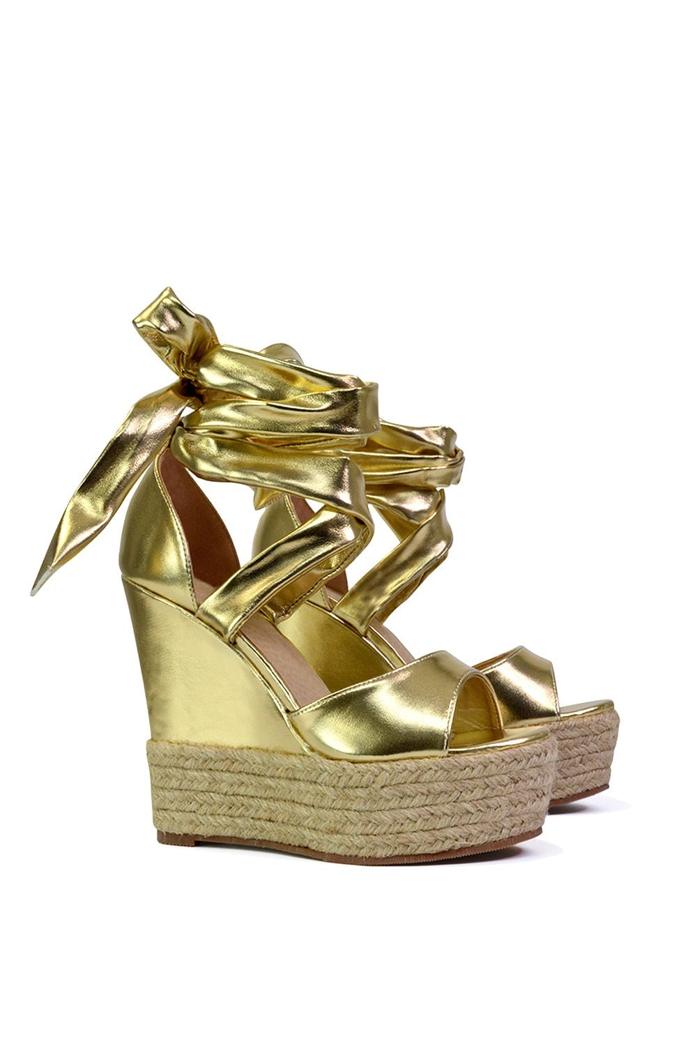 XY London 'Sansa' Tie Up Woven High Wedge Platform Heel Sandals image 3