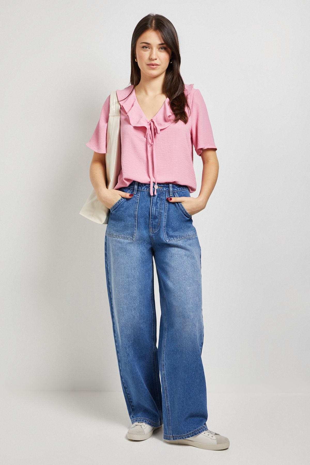 Dorothy Perkins Ruffle Neck Angel Sleeve Top Blush image 2