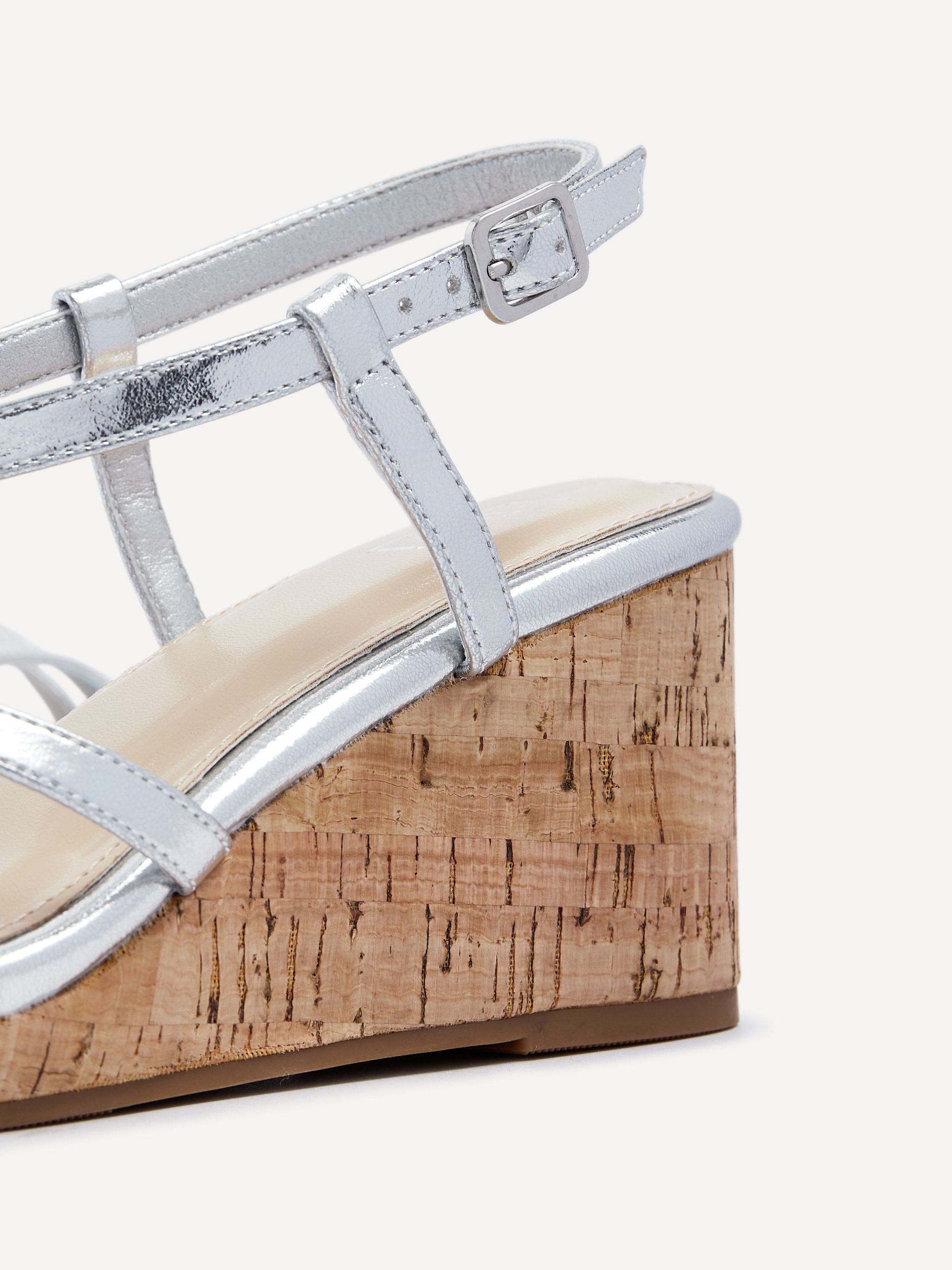 Linzi Safiya Silver Faux Leather Strappy Wedge Sandal image 5
