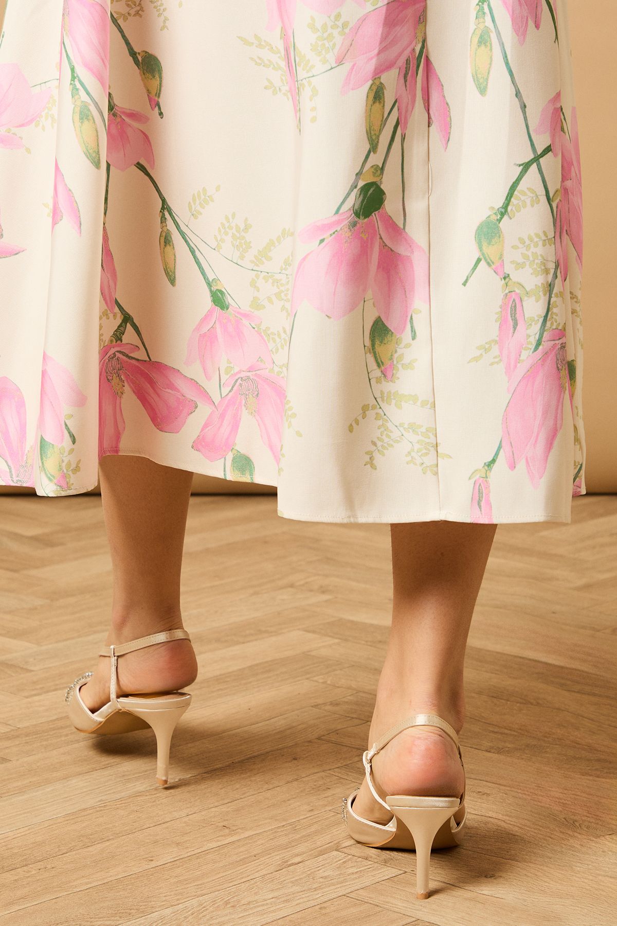 Oasis Monica Satin Diamante Slingback High Stiletto Heel Court Shoes Ivory image 4