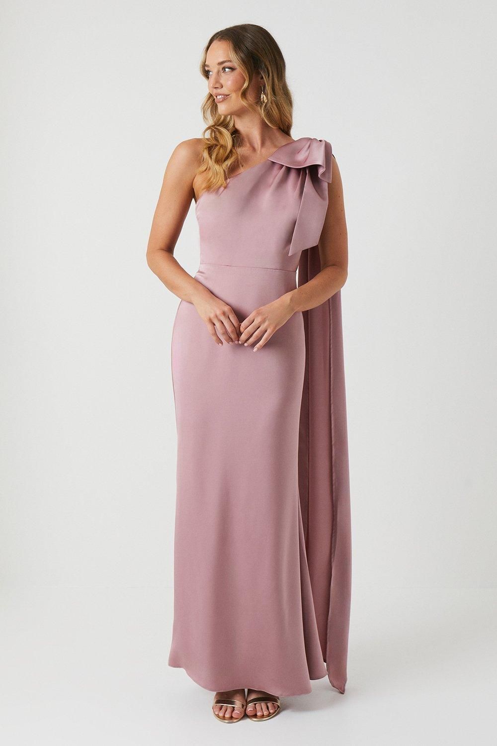 Coast Bow And Drape Detail One Shoulder Satin Bridesmaid Dress Antique Rose image 1