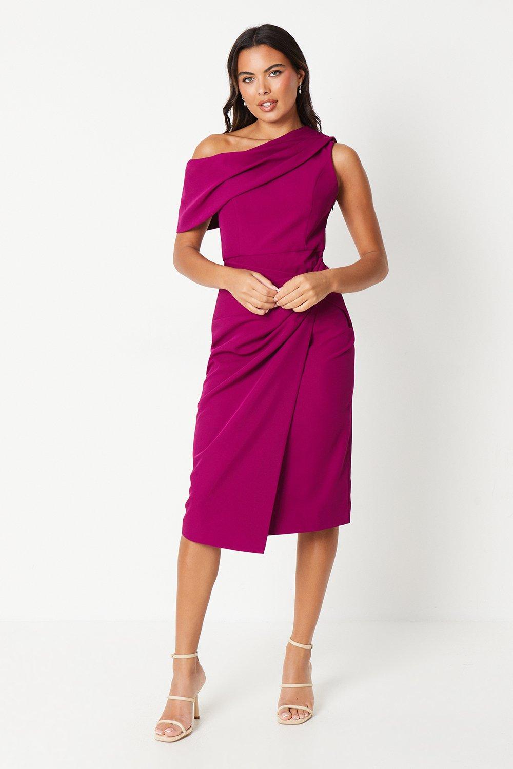 Coast One Shoulder Twist Front Pencil Wedding Guest Dress Berry image 1