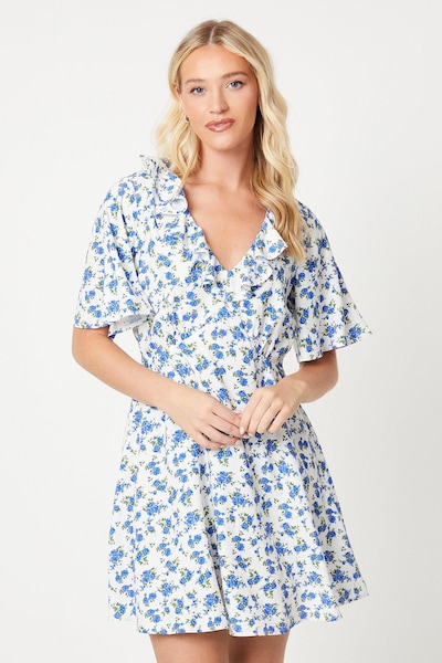 Dorothy Perkins Ivory Ditsy Flutter Sleeve Frill Mini Dress Ivory