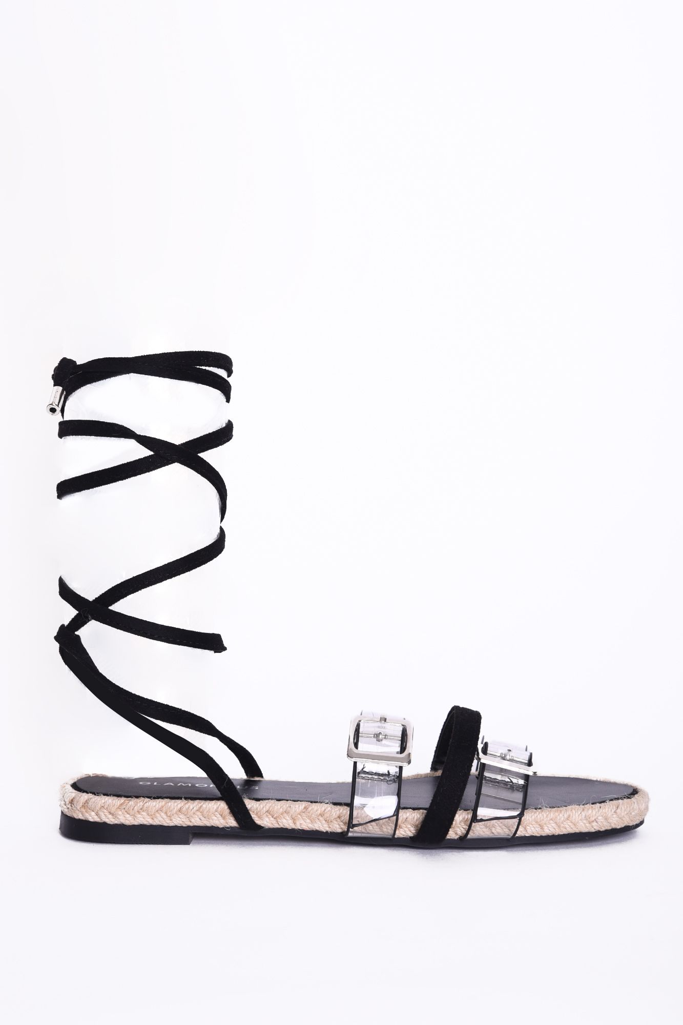 Shnoo Lace Up Clear Buckle Strap Sandals image 1