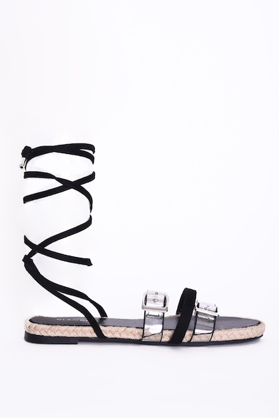 Shnoo Lace Up Clear Buckle Strap Sandals